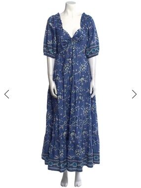 Caroline Constas Blue Floral Smocked Midi Dress Small NWT